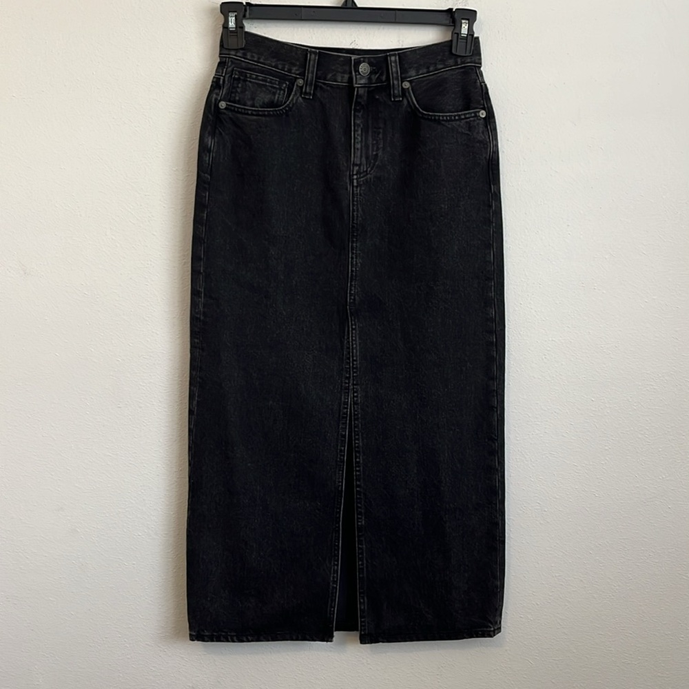 Madewell Black Denim Midi Skirt